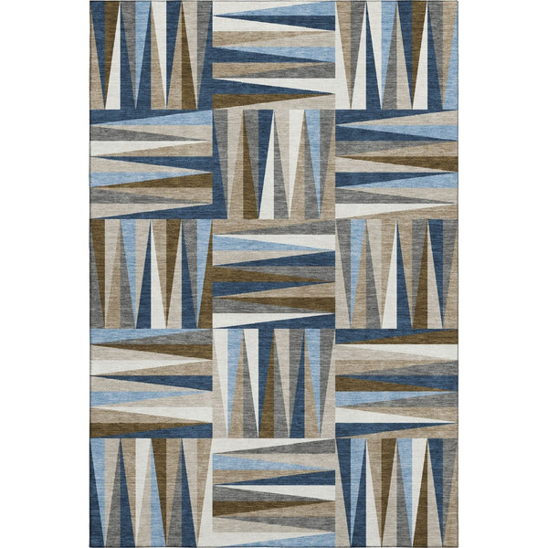 HomeRoots 5' X 8' Navy, Brown & Ivory Geometric Washable Area Rug - Stain Resistant, UV Protected, Durable Design 679440