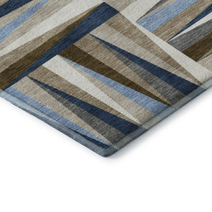 HomeRoots 5' X 8' Navy, Brown & Ivory Geometric Washable Area Rug - Stain Resistant, UV Protected, Durable Design 679440