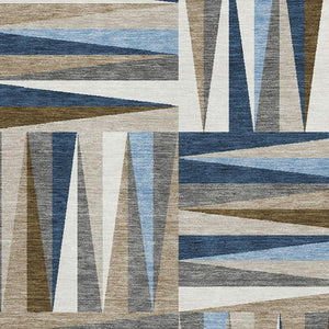 HomeRoots 5' X 8' Navy, Brown & Ivory Geometric Washable Area Rug - Stain Resistant, UV Protected, Durable Design 679440