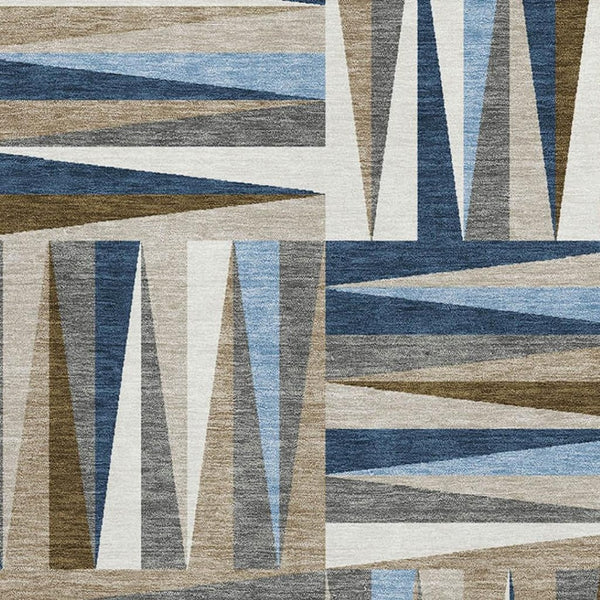 HomeRoots 5' X 8' Navy, Brown & Ivory Geometric Washable Area Rug - Stain Resistant, UV Protected, Durable Design 679440