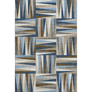 HomeRoots 8' X 10' Stylish Navy Blue Brown Ivory Geometric Washable Area Rug with UV Protection & Durability 679442