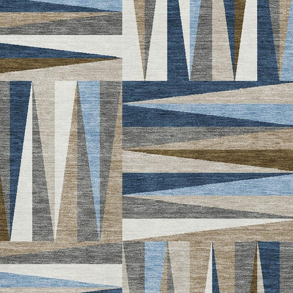 HomeRoots 8' X 10' Stylish Navy Blue Brown Ivory Geometric Washable Area Rug with UV Protection & Durability 679442