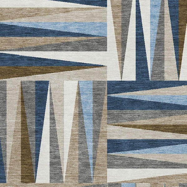 HomeRoots 10' Navy Blue, Brown & Ivory Geometric Washable Area Rug - Perfect for Family Spaces & UV Protected! 679444