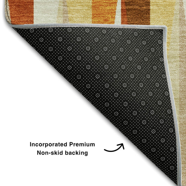 HomeRoots 8' Washable Round Rug in Vibrant Orange-Rust & Ivory Geometric Pattern – UV Protected & Durable Design 679447