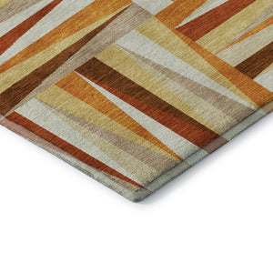 HomeRoots 8' Washable Round Rug in Vibrant Orange-Rust & Ivory Geometric Pattern – UV Protected & Durable Design 679447