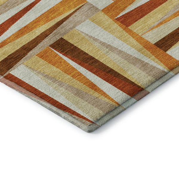 HomeRoots 8' Washable Round Rug in Vibrant Orange-Rust & Ivory Geometric Pattern – UV Protected & Durable Design 679447