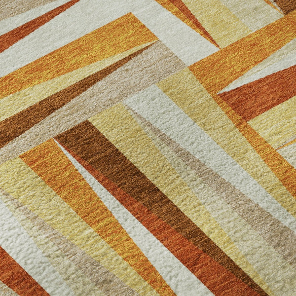 HomeRoots 8' Washable Round Rug in Vibrant Orange-Rust & Ivory Geometric Pattern – UV Protected & Durable Design 679447