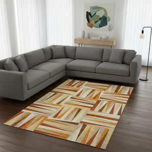 HomeRoots 8' X 10' Bold Orange Rust & Ivory Geometric Area Rug - Washable, UV Protected, Stain Resistant Decor 679448