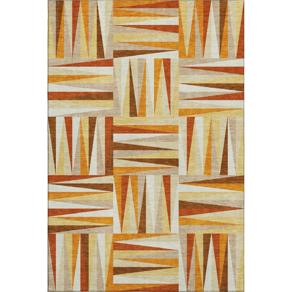 HomeRoots 9' X 12' Geometric Washable Area Rug in Vibrant Orange-Rust & Ivory with UV Protection for Homes 679449