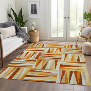 HomeRoots 9' X 12' Geometric Washable Area Rug in Vibrant Orange-Rust & Ivory with UV Protection for Homes 679449