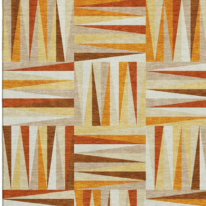 HomeRoots 9' X 12' Geometric Washable Area Rug in Vibrant Orange-Rust & Ivory with UV Protection for Homes 679449