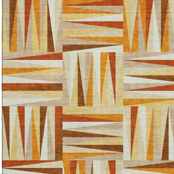 HomeRoots 9' X 12' Geometric Washable Area Rug in Vibrant Orange-Rust & Ivory with UV Protection for Homes 679449