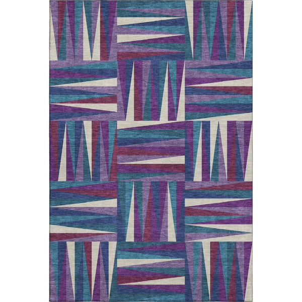 HomeRoots 5' X 8' Washable Purple, Ivory & Blue Geometric Area Rug - Stain Resistant, UV Protected, Stylish Design 679452