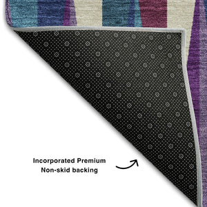 HomeRoots 5' X 8' Washable Purple, Ivory & Blue Geometric Area Rug - Stain Resistant, UV Protected, Stylish Design 679452