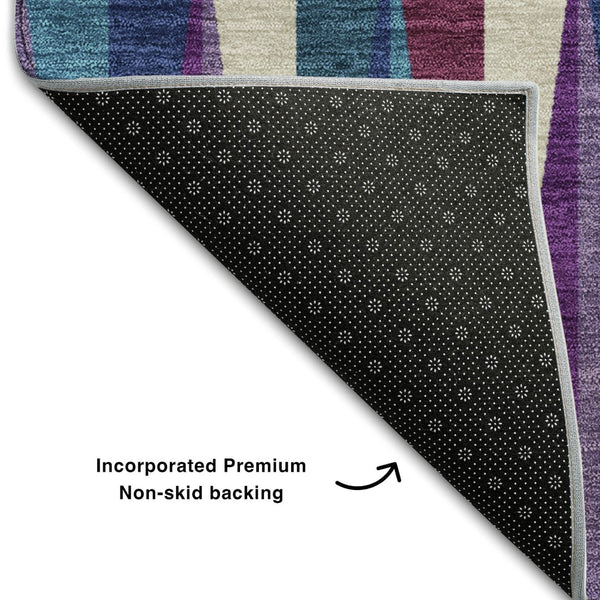 HomeRoots 5' X 8' Washable Purple, Ivory & Blue Geometric Area Rug - Stain Resistant, UV Protected, Stylish Design 679452