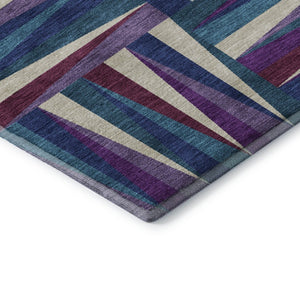 HomeRoots 5' X 8' Washable Purple, Ivory & Blue Geometric Area Rug - Stain Resistant, UV Protected, Stylish Design 679452