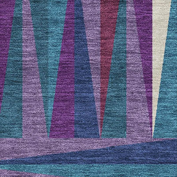 HomeRoots 5' X 8' Washable Purple, Ivory & Blue Geometric Area Rug - Stain Resistant, UV Protected, Stylish Design 679452