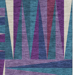 HomeRoots 5' X 8' Washable Purple, Ivory & Blue Geometric Area Rug - Stain Resistant, UV Protected, Stylish Design 679452