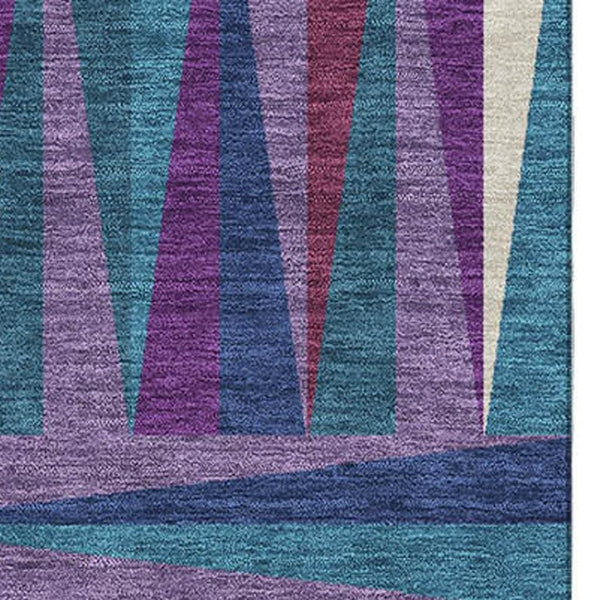 HomeRoots 8' X 10' Stylish Purple Ivory Blue Geometric Area Rug - Washable, UV Protected for High Traffic Areas 679454