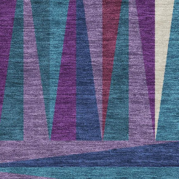 HomeRoots 9' X 12' Geometric Area Rug in Purple, Ivory & Blue - Washable, UV-Protected, Durable & Stylish! 679455