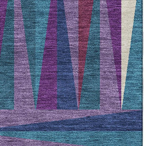 HomeRoots 10' Geometric Washable Area Rug in Purple, Ivory & Blue - UV Protected for Stylish Family Living Spaces 679456