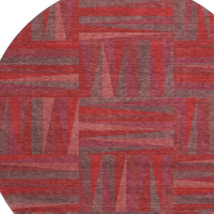 HomeRoots 8' Red And Burgundy Geometric Washable Round Rug - Durable, UV-Protected, Modern Style for Any Room 679459