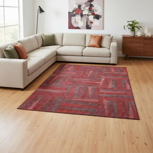 HomeRoots 8' X 10' Red And Burgundy Geometric Washable Area Rug - UV Protected, Stain Resistant, Easy Care! 679460