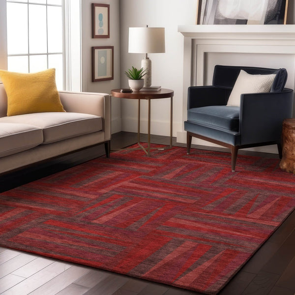 HomeRoots 8' X 10' Red And Burgundy Geometric Washable Area Rug - UV Protected, Stain Resistant, Easy Care! 679460