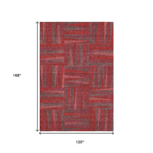 HomeRoots 10' X 14' Bold Red and Burgundy Geometric Area Rug - Washable, UV Protected, Perfect for Families! 679462