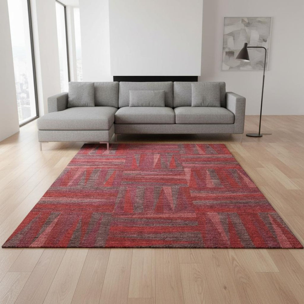 HomeRoots 10' X 14' Bold Red and Burgundy Geometric Area Rug - Washable, UV Protected, Perfect for Families! 679462