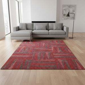 HomeRoots 10' X 14' Bold Red and Burgundy Geometric Area Rug - Washable, UV Protected, Perfect for Families! 679462