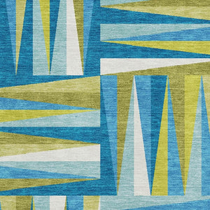 HomeRoots 5' X 8' Teal Green and Ivory Geometric Area Rug - Stylish, Washable, UV-Protected for Modern Spaces 679464