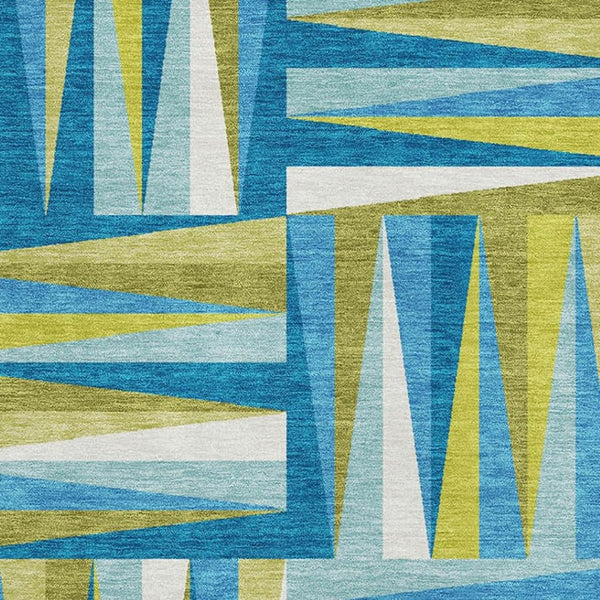 HomeRoots 5' X 8' Teal Green and Ivory Geometric Area Rug - Stylish, Washable, UV-Protected for Modern Spaces 679464