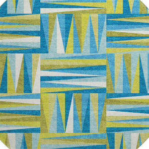 HomeRoots 8' Washable Teal Green & Ivory Geometric Round Rug with UV Protection - Stylish Easy-Care Accent 679465