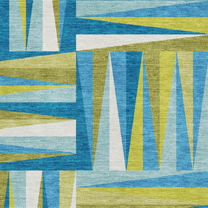 HomeRoots 8' X 10' Teal Green & Ivory Geometric Washable Area Rug with UV Protection for Busy Homes 679466