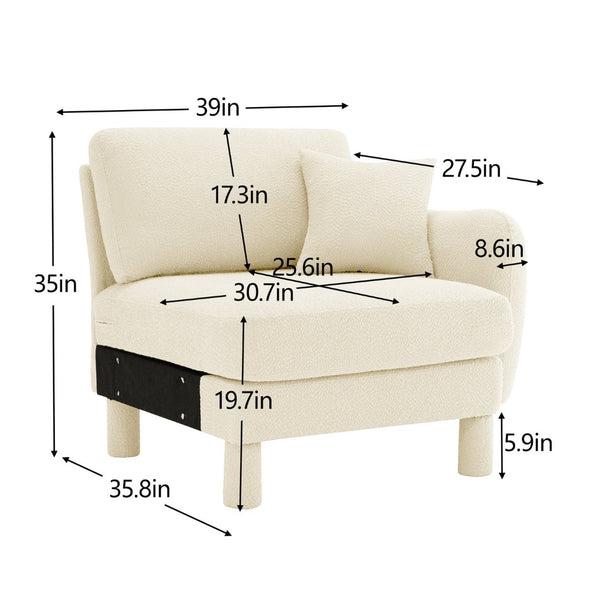 English Elm Lucas Boucle Upholstered Sofa with Curved Arms and Toss Pillows for Modern Living W3041P337282