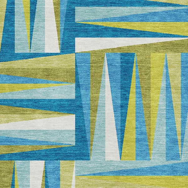 HomeRoots 9' X 12' Teal Green & Ivory Geometric Area Rug – UV Protected, Washable, Stain-Resistant Design 679467