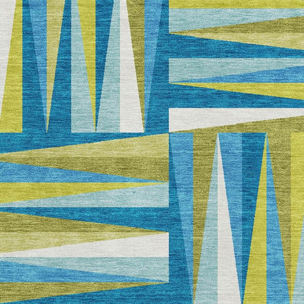 HomeRoots 10' X 14' Teal Green & Ivory Geometric Area Rug - Stylish, Washable, UV-Protected for Any Space! 679468