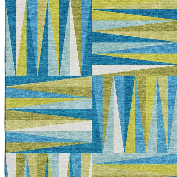 HomeRoots 10' X 14' Teal Green & Ivory Geometric Area Rug - Stylish, Washable, UV-Protected for Any Space! 679468