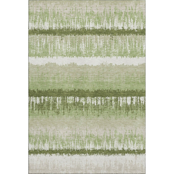 HomeRoots 5' X 8' Artichoke Green Striped Area Rug - Washable, UV Protected, Stain Resistant for Busy Homes 679470