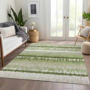 HomeRoots 5' X 8' Artichoke Green Striped Area Rug - Washable, UV Protected, Stain Resistant for Busy Homes 679470