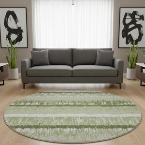 HomeRoots 8' Artichoke Green Striped Round Rug - Washable, UV Protected, Stain Resistant for Indoor & Outdoor Use 679471