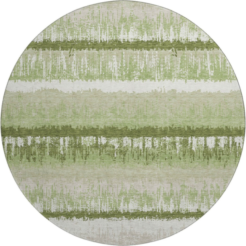 HomeRoots 8' Artichoke Green Striped Round Rug - Washable, UV Protected, Stain Resistant for Indoor & Outdoor Use 679471