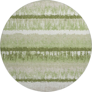 HomeRoots 8' Artichoke Green Striped Round Rug - Washable, UV Protected, Stain Resistant for Indoor & Outdoor Use 679471