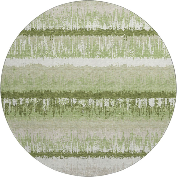 HomeRoots 8' Artichoke Green Striped Round Rug - Washable, UV Protected, Stain Resistant for Indoor & Outdoor Use 679471