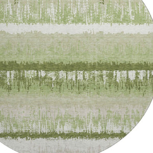 HomeRoots 8' Artichoke Green Striped Round Rug - Washable, UV Protected, Stain Resistant for Indoor & Outdoor Use 679471