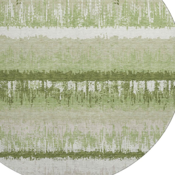 HomeRoots 8' Artichoke Green Striped Round Rug - Washable, UV Protected, Stain Resistant for Indoor & Outdoor Use 679471