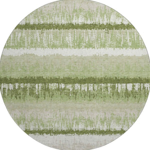 HomeRoots 8' Artichoke Green Striped Round Rug - Washable, UV Protected, Stain Resistant for Indoor & Outdoor Use 679471