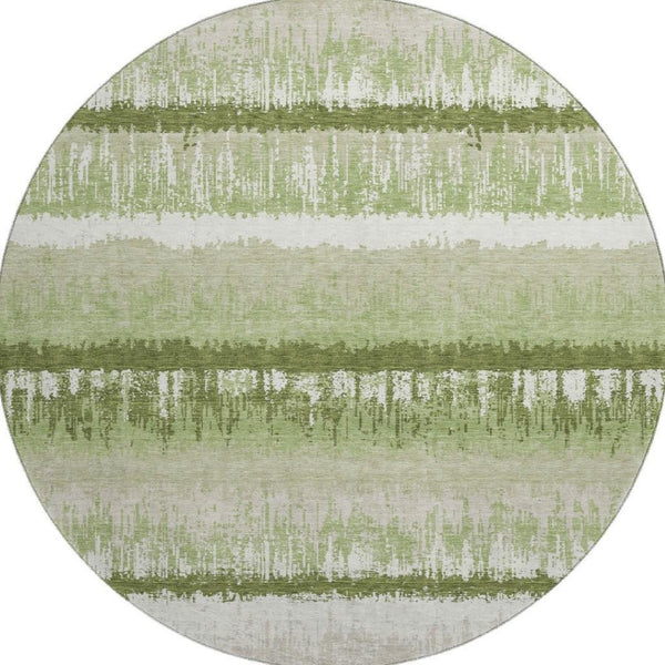 HomeRoots 8' Artichoke Green Striped Round Rug - Washable, UV Protected, Stain Resistant for Indoor & Outdoor Use 679471