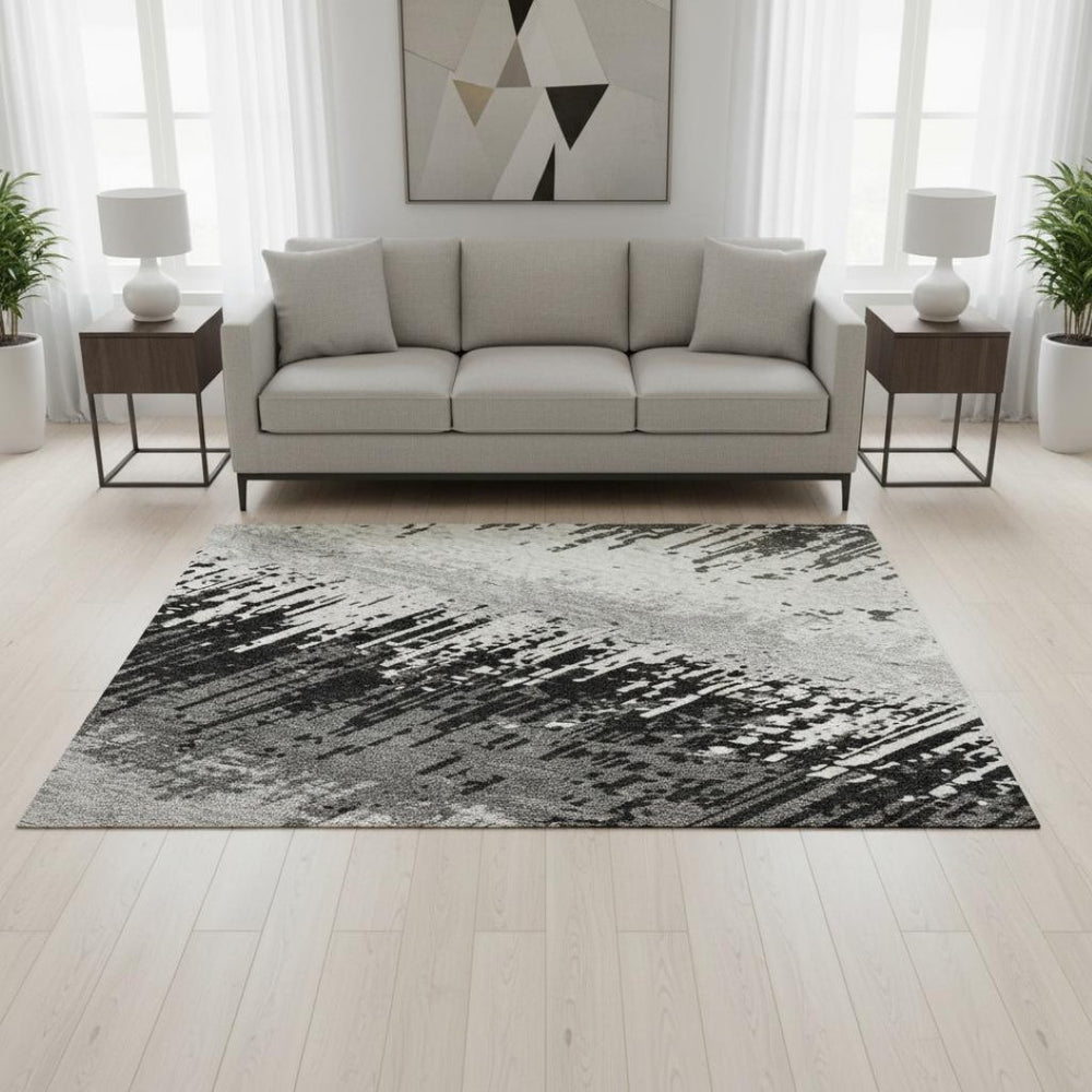HomeRoots 5' X 8' Black, Ivory & Gray Striped Washable Area Rug - Durable, UV Protected & Stain Resistant! 679476
